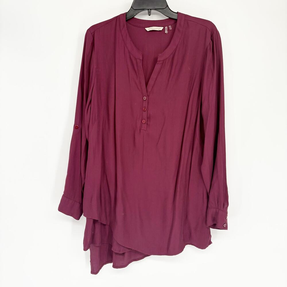 Soft Surroundings Burgundy Popover Asymmetrical Hem Blouse Size Large Business